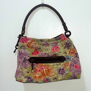 Fossil floral canvas and mixed media shoulder bag